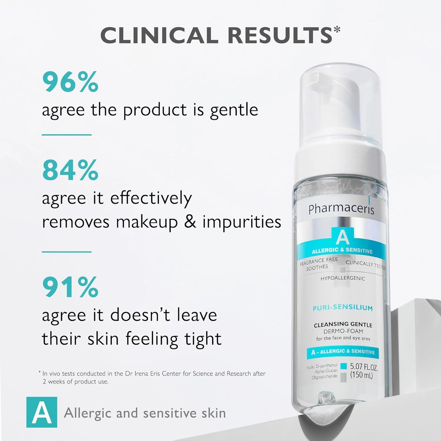 PURI-SENSILIUM Gentle Cleansing Foam with D-Panthenol, Hypoallergenic Face& Eye Wash, Removes Impurities & Makeup, Soothes & Hydrates Allergic & Sensitive Skin, 5.07 fl oz