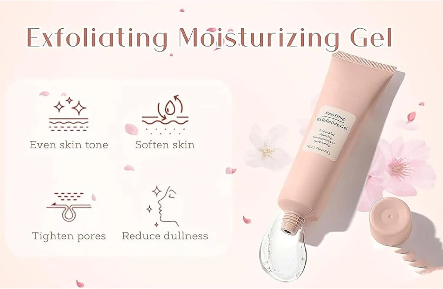 Purifying Exfoliating Gel, Facial Exfoliator Cleanser,Moisturizing,Gentle,Cleansing Peeling Gel for The Whole Body,Cleans Dirt & Oils(1pcs)