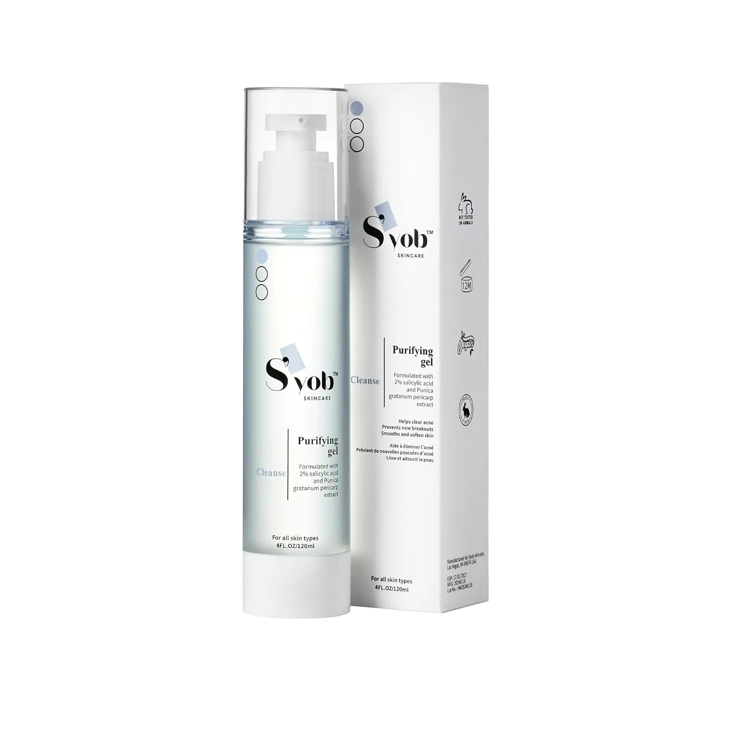 Purifying Gel|Facial Foaming Cleanser With Salicylic Acid&Punica Granatum Pericarp Extract|For All Skin Types|Clear Acne|Breakouts|Smooths & Softens Skin|Vegan-Cruelty Free|4FL.OZ/120ML