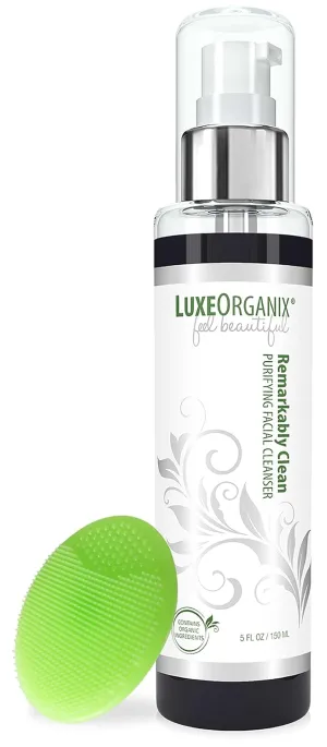 Purifying Organic Face Wash for Oily Skin with Bamboo Charcoal, Vitamin C, Aloe Vera, and Silicone Scrubby (5 oz)