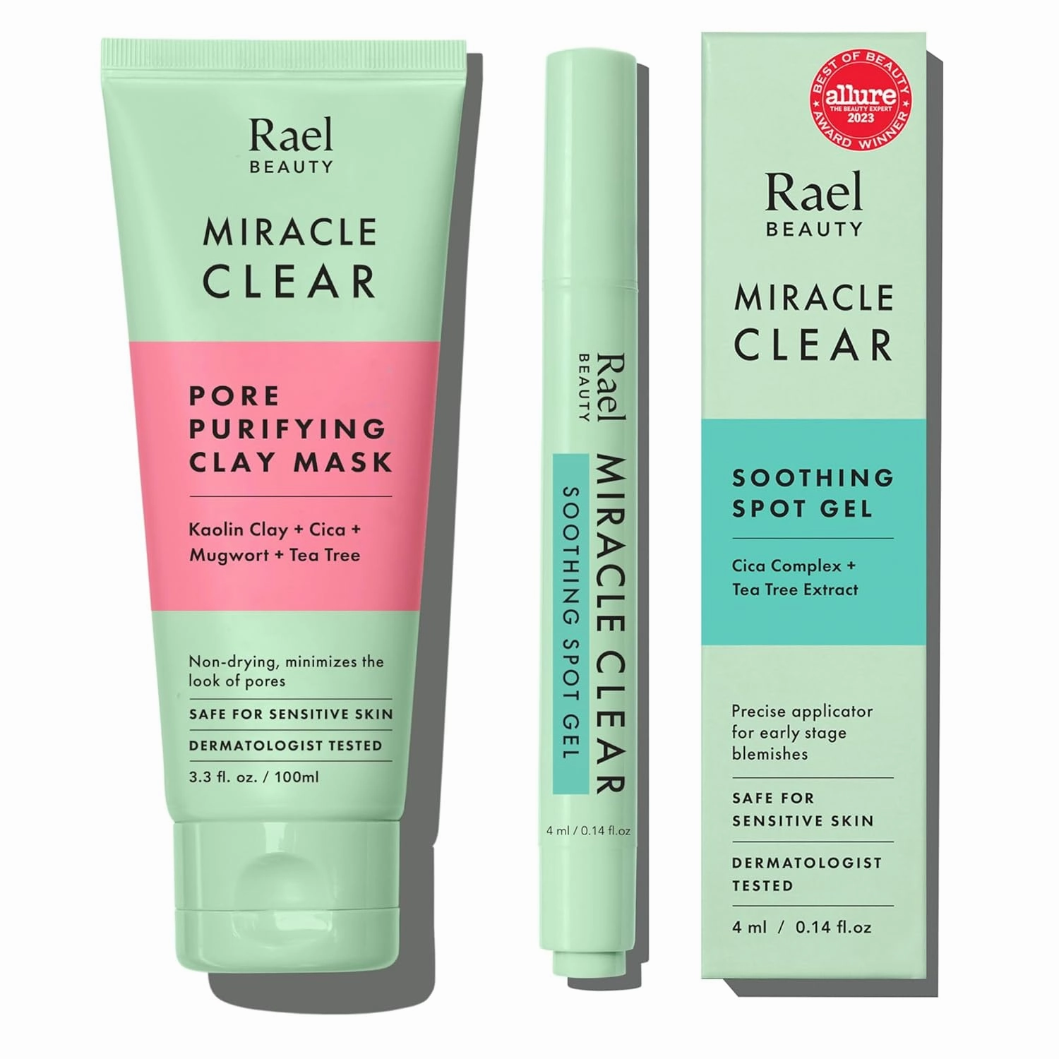 Rael Miracle Bundle - Miracle Clear Pore Control Clay Mask (3.4 fl. oz) & Miracle Clear Soothing Spot Gel (0.14oz)