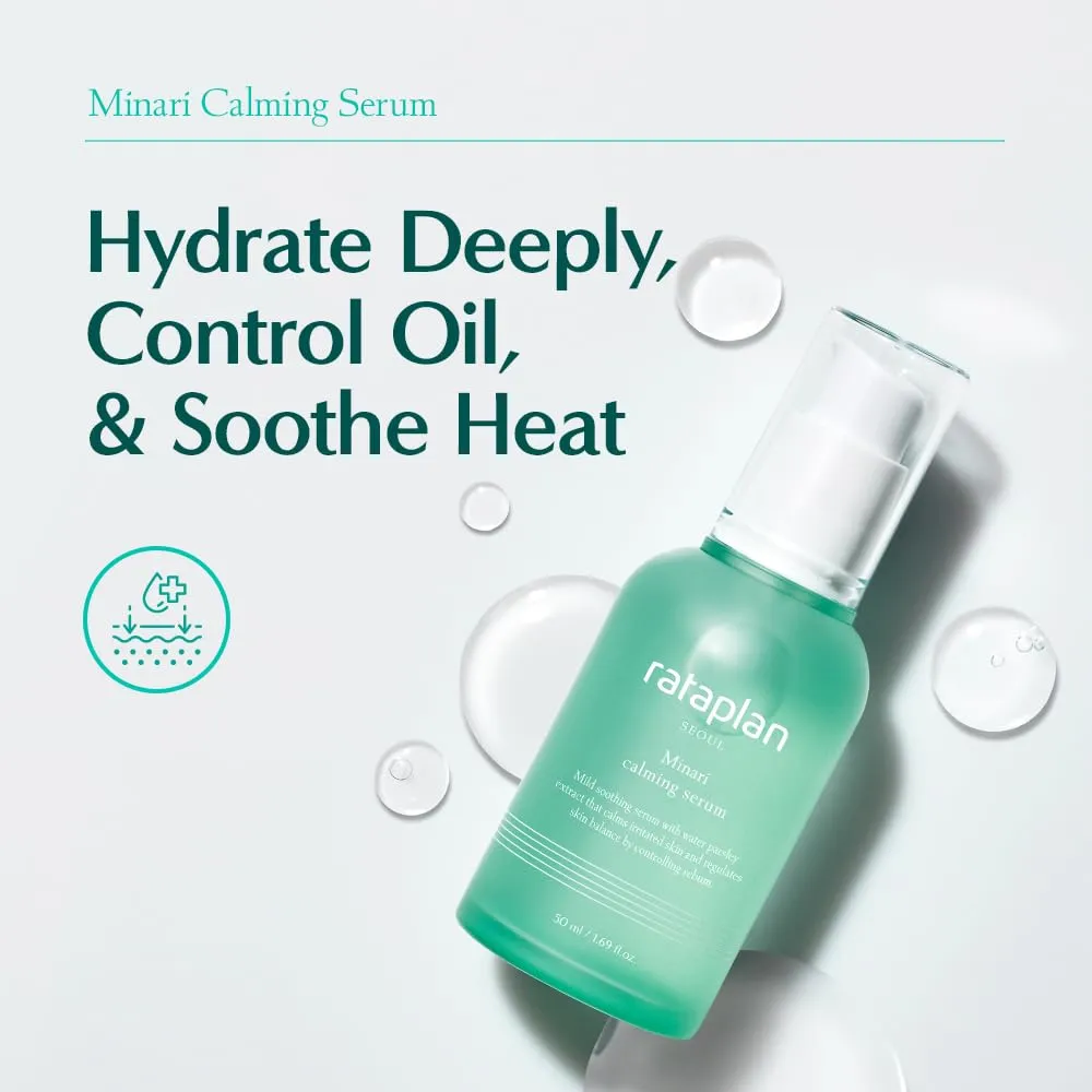 Rataplan Water Parsley Calming Serum - Korean Skincare with Hyaluronic Acid, Aloe, Centella Asiatica, Tea Tree, Heartleaf, Reduce Skin Heat, Hypoallergenic, Replenish moisture, 1.69 fl oz
