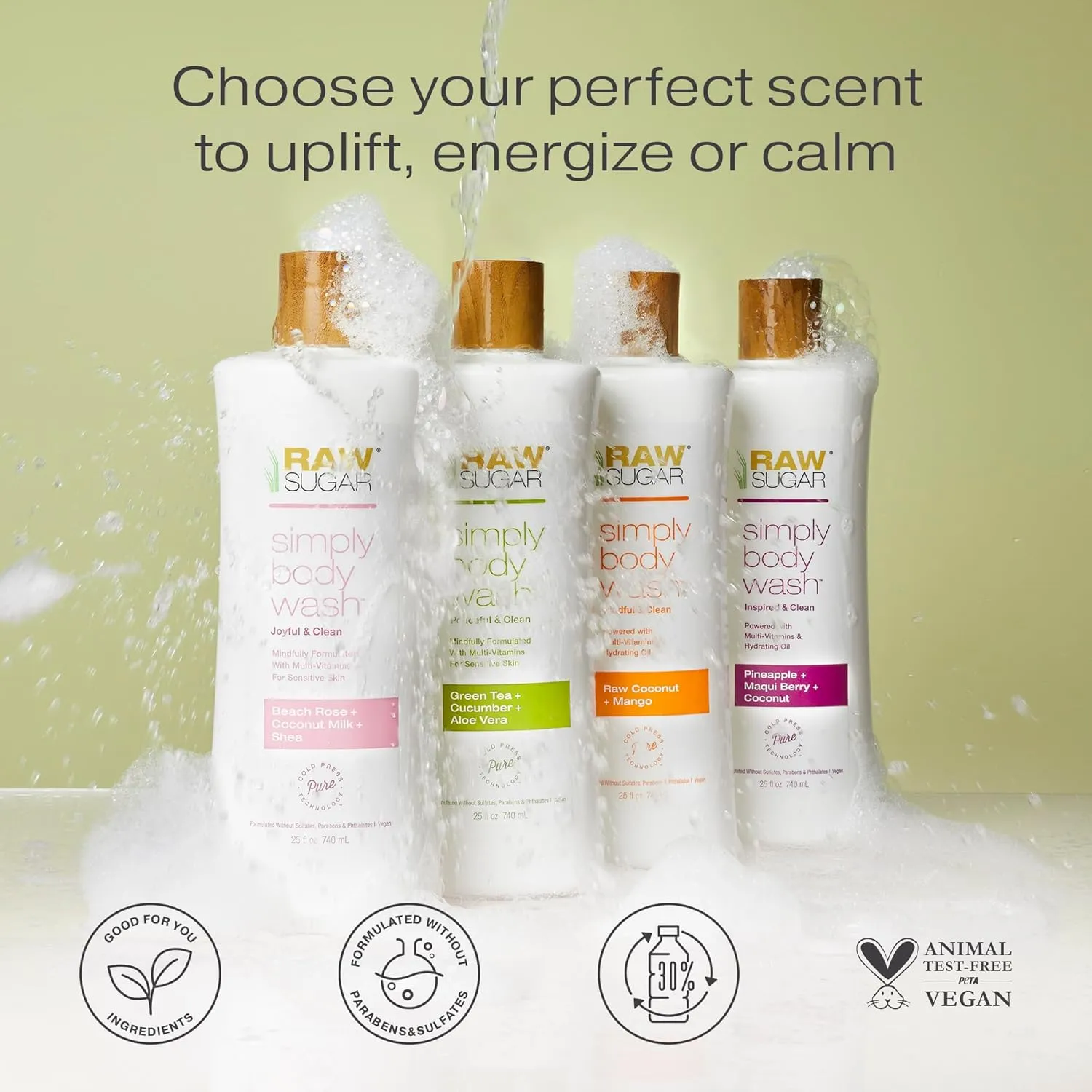 RAW SUGAR Simply Body Wash - Raw Coconut   Mango, Moisturizing & Soothing Bath & Shower Gel, Sulfate-Free, Paraben-Free & Vegan (Pack of 3)