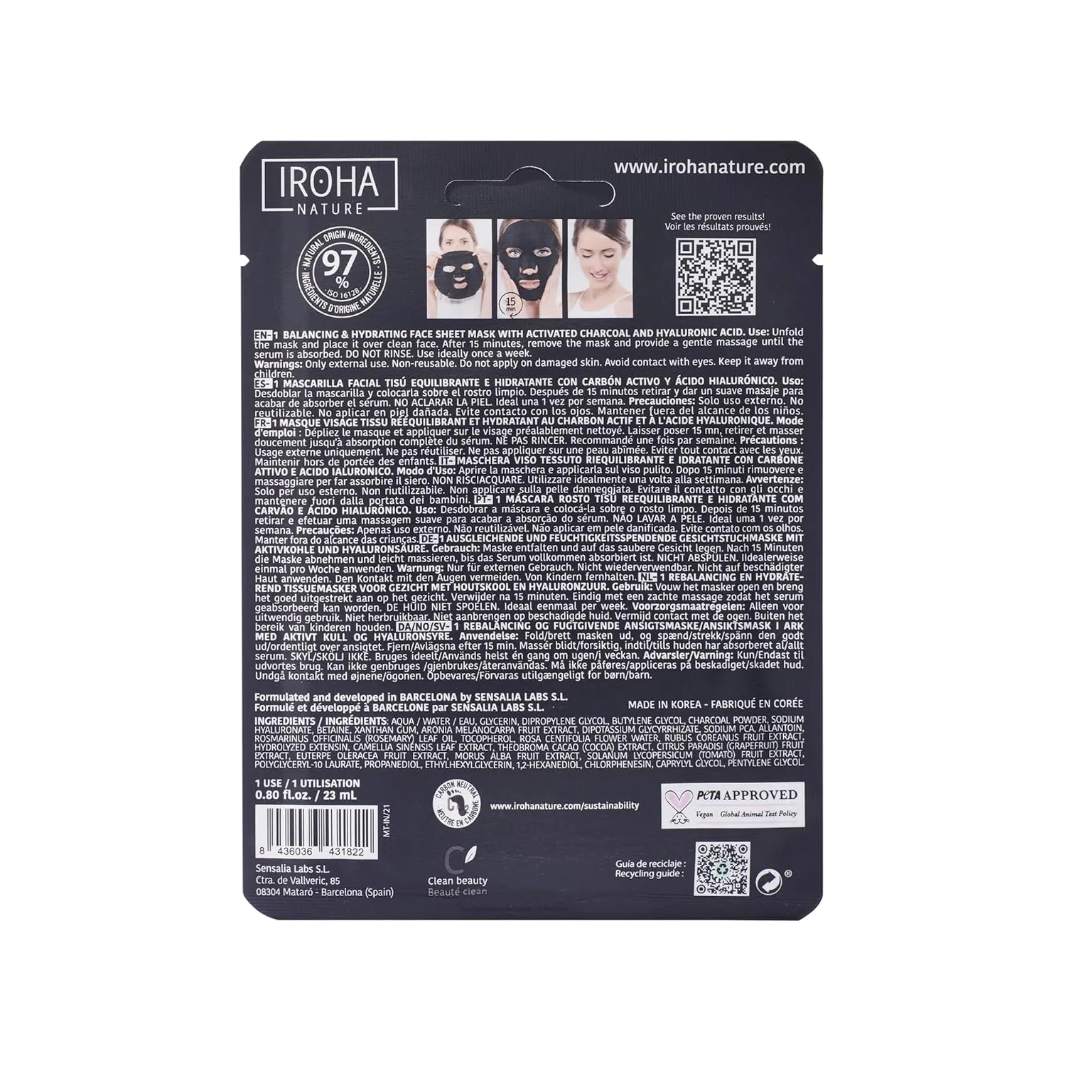Rebalancing & Hydrating Tissue Face Mask | 5 Pack | With Charcoal & Hyaluronic Acid | Deep Purifying for Clean, Clear Skin | Results in 15 Minutes | 100% Vegan