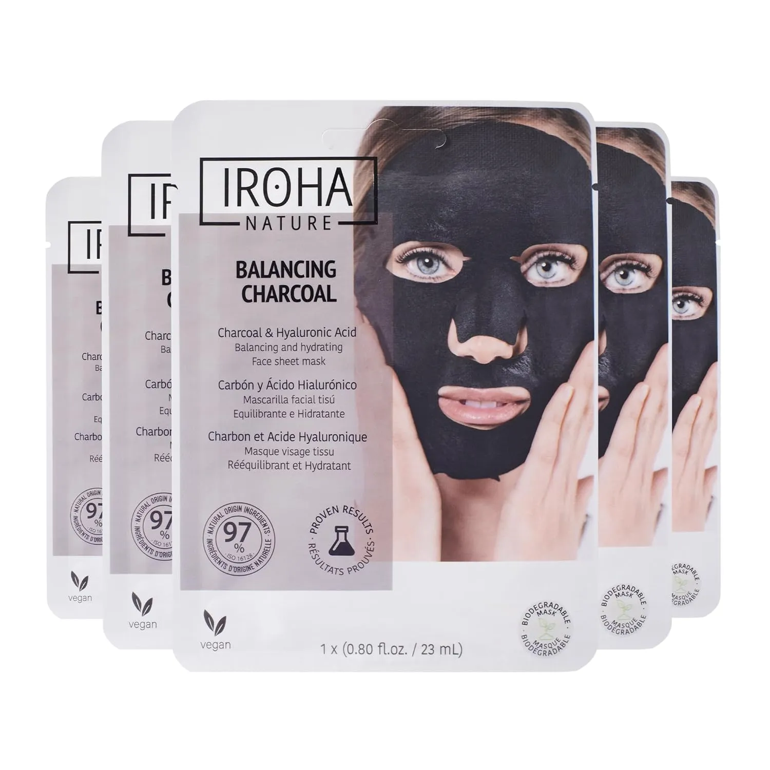 Rebalancing & Hydrating Tissue Face Mask | 5 Pack | With Charcoal & Hyaluronic Acid | Deep Purifying for Clean, Clear Skin | Results in 15 Minutes | 100% Vegan