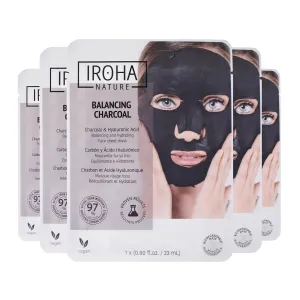 Rebalancing & Hydrating Tissue Face Mask | 5 Pack | With Charcoal & Hyaluronic Acid | Deep Purifying for Clean, Clear Skin | Results in 15 Minutes | 100% Vegan