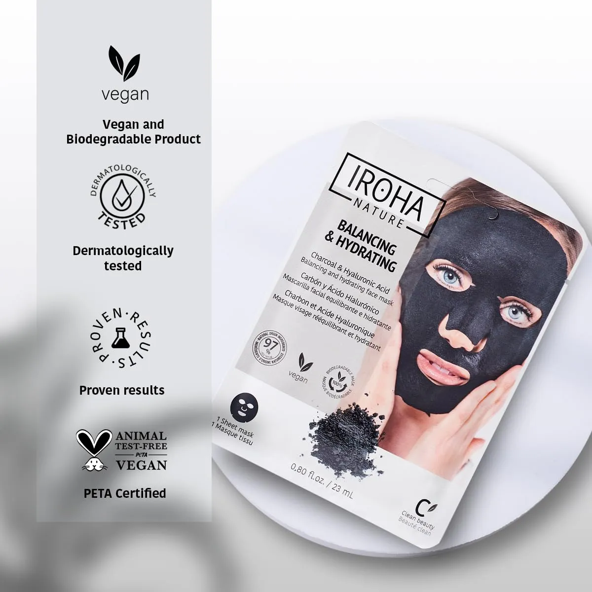 Rebalancing & Hydrating Tissue Face Mask | 5 Pack | With Charcoal & Hyaluronic Acid | Deep Purifying for Clean, Clear Skin | Results in 15 Minutes | 100% Vegan
