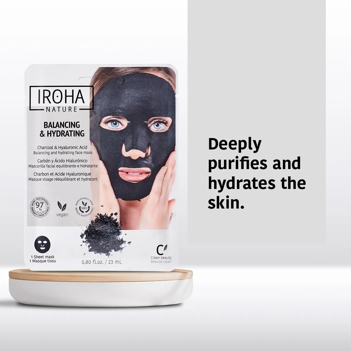 Rebalancing & Hydrating Tissue Face Mask | 5 Pack | With Charcoal & Hyaluronic Acid | Deep Purifying for Clean, Clear Skin | Results in 15 Minutes | 100% Vegan