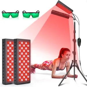 Red Light Therapy for Body, 55W Dual-Headed Infrared Light Therapy Lamp Device with Stand for Face 660nm Red Light & 850nm Near Infrared Light for Skin Joint Care, FSA or HSA Eligible