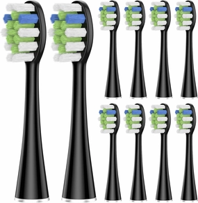 Replacement Brush Heads 10 Pack Compatible with AquaSonic Black Series PRO, Vibe Series, Duo Series PRO Electric Toothbrush, Black