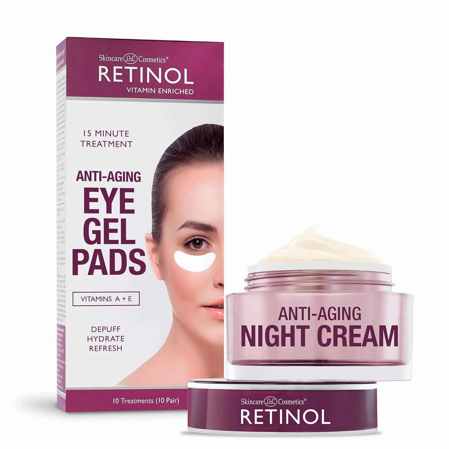 Retinol Anti-Aging Eye Gel Pads – Soothing Vitamin A Reduces Puffiness & Refreshes the Under Eye Area   Retinol Night Cream – Works While You Sleep to Restore and Reduce Fine Lines and Wrinkles.