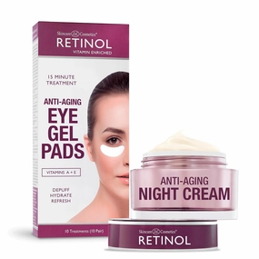 Retinol Anti-Aging Eye Gel Pads – Soothing Vitamin A Reduces Puffiness & Refreshes the Under Eye Area   Retinol Night Cream – Works While You Sleep to Restore and Reduce Fine Lines and Wrinkles.