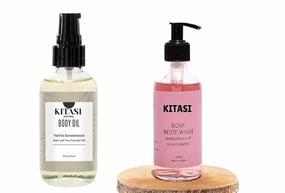 Rose Body Wash 200 ml & Natural Body Oil 59 ml, Removes Tan and Brightens Skin | Prevents Dry, Rough, Bumpy Skin Combo