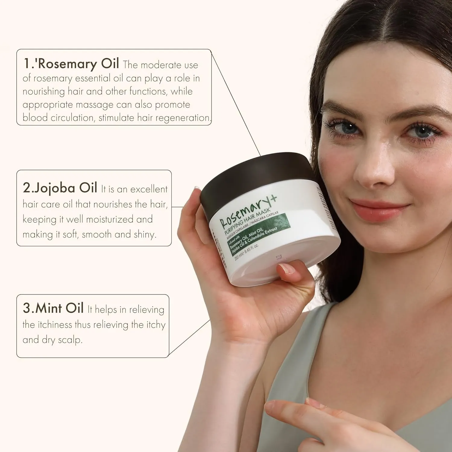 Rosemary  Purifying Hair Mask | Deep Moisturizing & Scalp Balancing Treatment | Infused with Rosemary, Peppermint Oil & Jojoba Oil | For Oily Hair, Dandruff & Weakened Strands | 8.45 oz