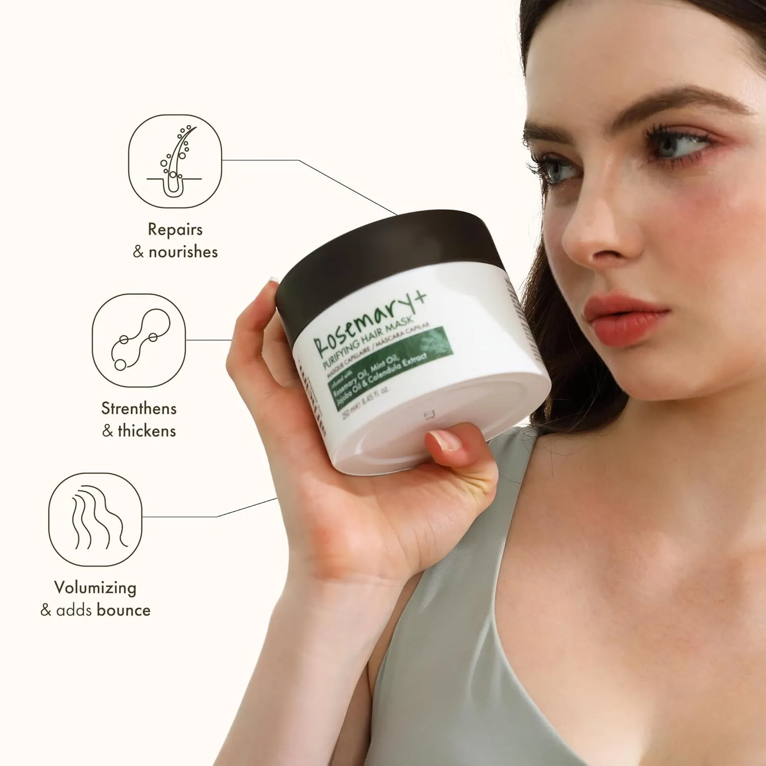 Rosemary  Purifying Hair Mask | Deep Moisturizing & Scalp Balancing Treatment | Infused with Rosemary, Peppermint Oil & Jojoba Oil | For Oily Hair, Dandruff & Weakened Strands | 8.45 oz