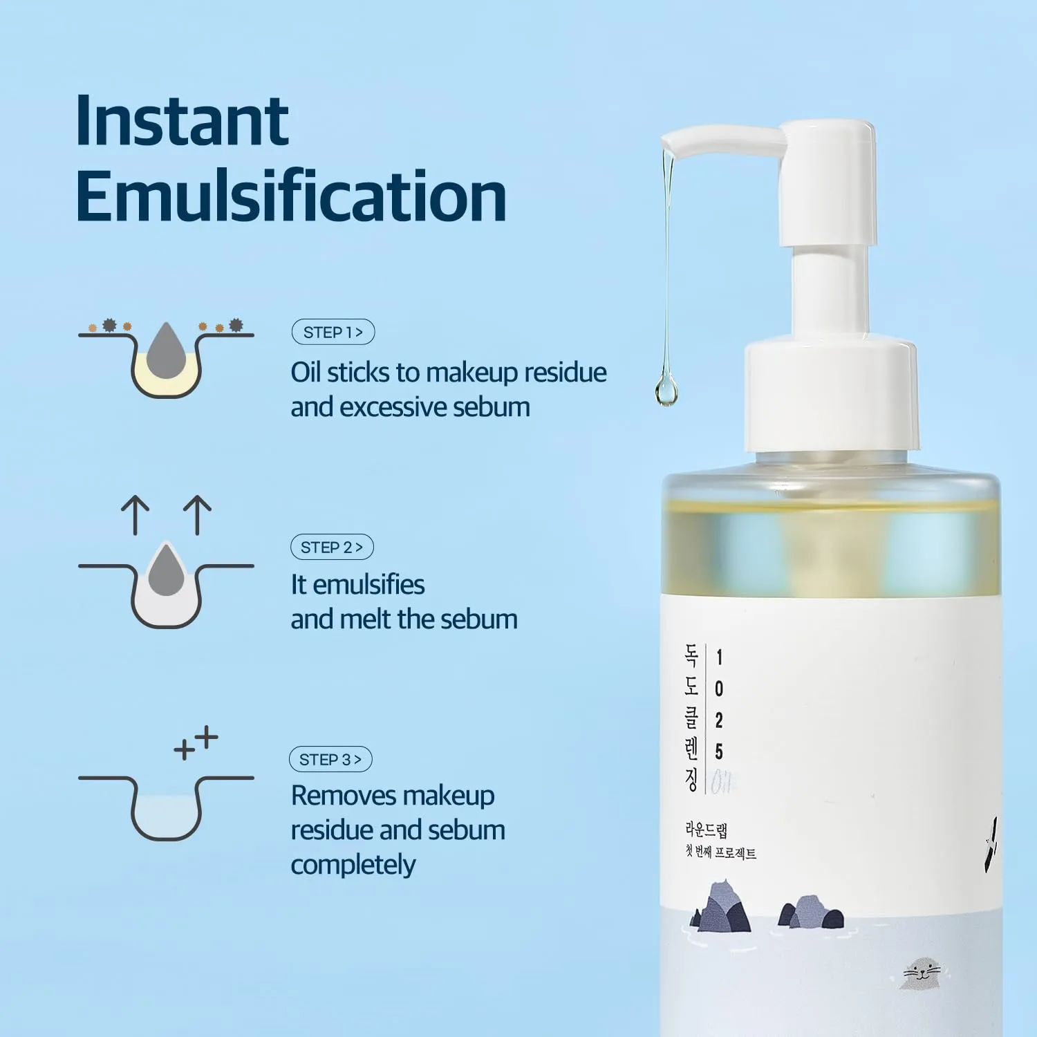 ROUND LAB 1025 Dokdo Cleansing Oil 200ml   1025 Dokdo Cleanser 150ml Set | double cleansing, deep pore cleansing, for sensitive, pore-clogged skin