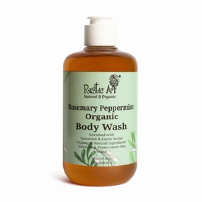 Rus..tic Art Rosemary Peppermint Body Wash | Organic Castile Soap | Cooling, Fights Body Acne & Gently Exfoliates | For Women & Men | Deep Cleansing & Moisturizing | 300ml