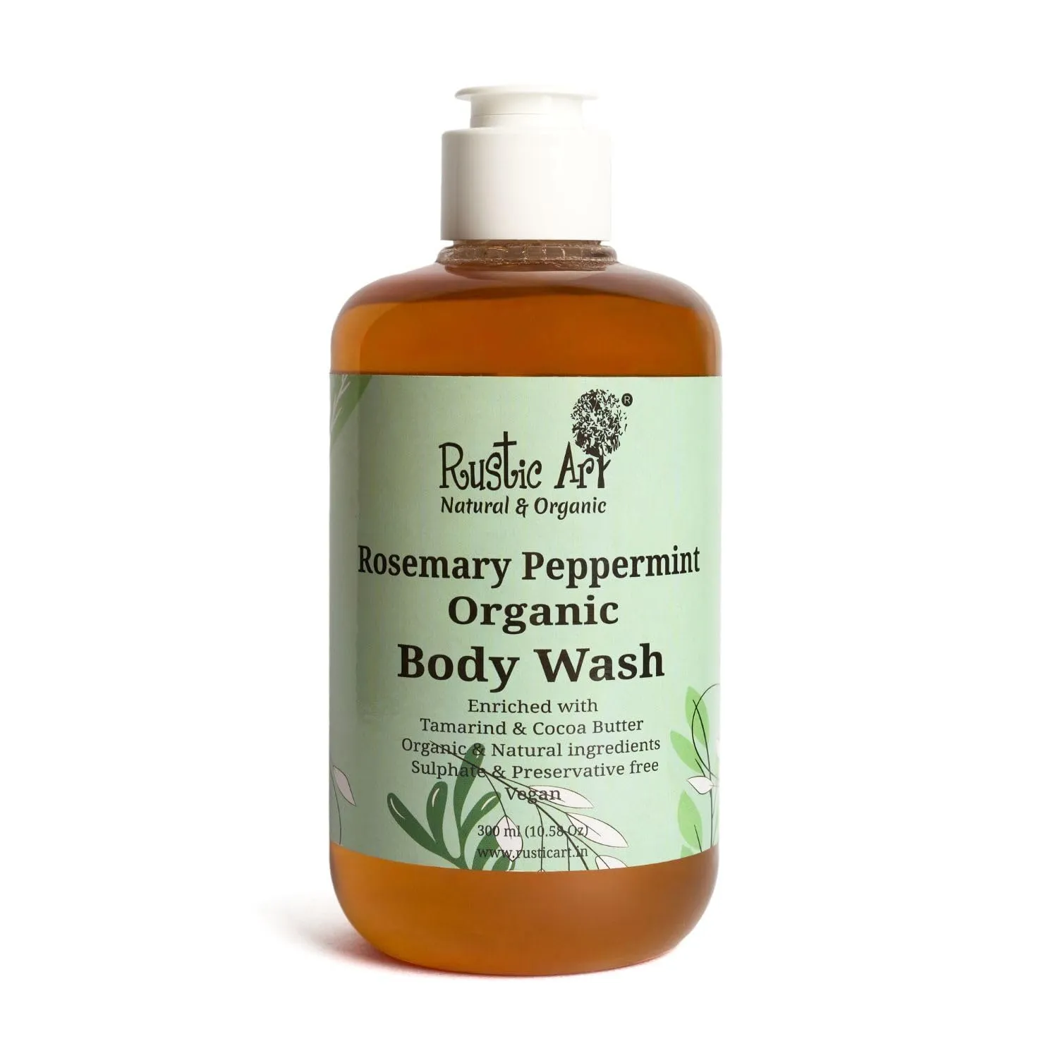 Rusticc Art Rosemary Peppermint Body Wash | Organic Castile Soap | Cooling, Fights Body Acne & Gently Exfoliates | Sulphate & Paraben-Free | For Women & Men | Deep Cleansing & Moisturizing | 300ml