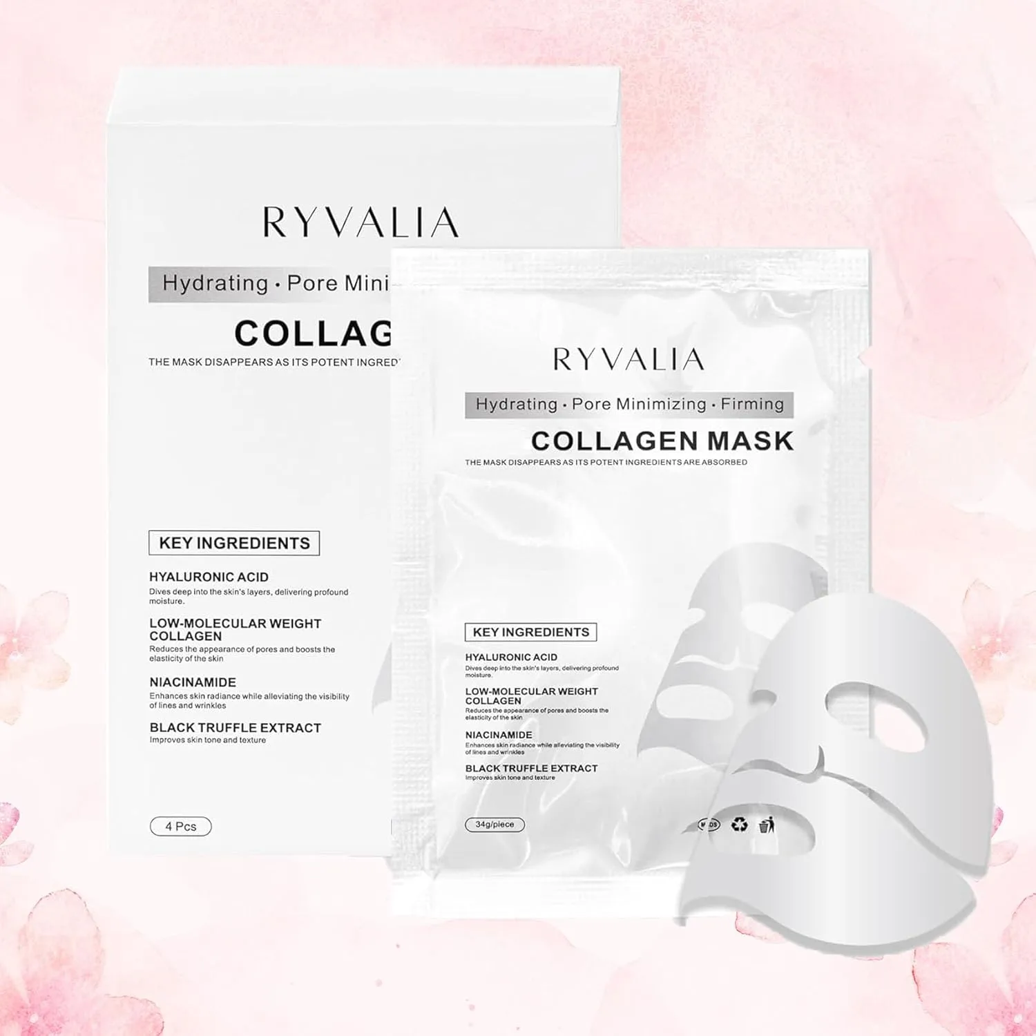 RYVALIA Collagen Mask, Ryvalia Collagen Deep Mask, Hydrating Overnight Hydrogel Masks, Anti-Aging Facial Treatment Sheet, Korean CollagenFace Masks For Glass Glow Skin Elasticity Improvement (12pcs)