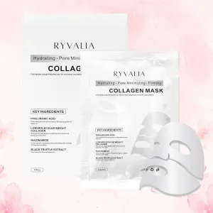 RYVALIA Collagen Mask, Ryvalia Collagen Deep Mask, Hydrating Overnight Hydrogel Masks, Anti-Aging Facial Treatment Sheet, Korean CollagenFace Masks For Glass Glow Skin Elasticity Improvement (12pcs)