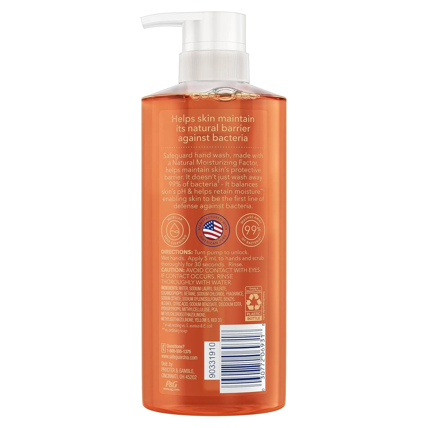 Safeguard Hydrating Liquid Hand Soap, Almond Scent, Made with Plant Based Cleansers, 15.5 oz (Pack of 4)
