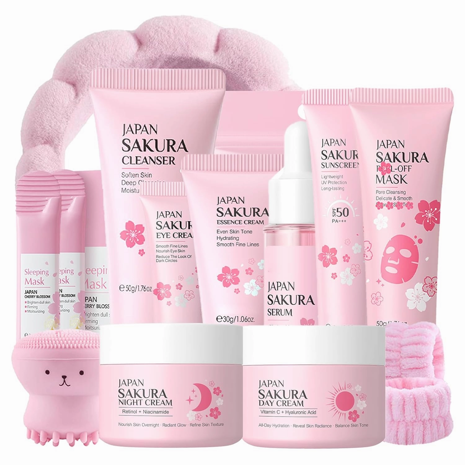 Sakura Skincare Set for Women Teen Girl Gifts Birthday - Skin Care for Teens 10-12 - Skin Care Kit - Skin Care Routine Kit for Women - Mother's Day Gifts for Mom - Skin Care Set with Cleanser,Serum