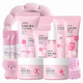 Sakura Skincare Set for Women Teen Girl Gifts Birthday - Skin Care for Teens 10-12 - Skin Care Kit - Skin Care Routine Kit for Women - Mother's Day Gifts for Mom - Skin Care Set with Cleanser,Serum