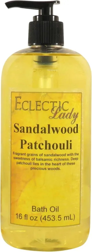 Sandalwood Patchouli Bath Oil by Eclectic Lady - Scented Bath Oil - Relaxing & Moisturizing Bathing Oil - Fragrance Body Oil For Dry & Rough Sensitive Skin - Body Daily Nourishing Shower Oil (16 oz)