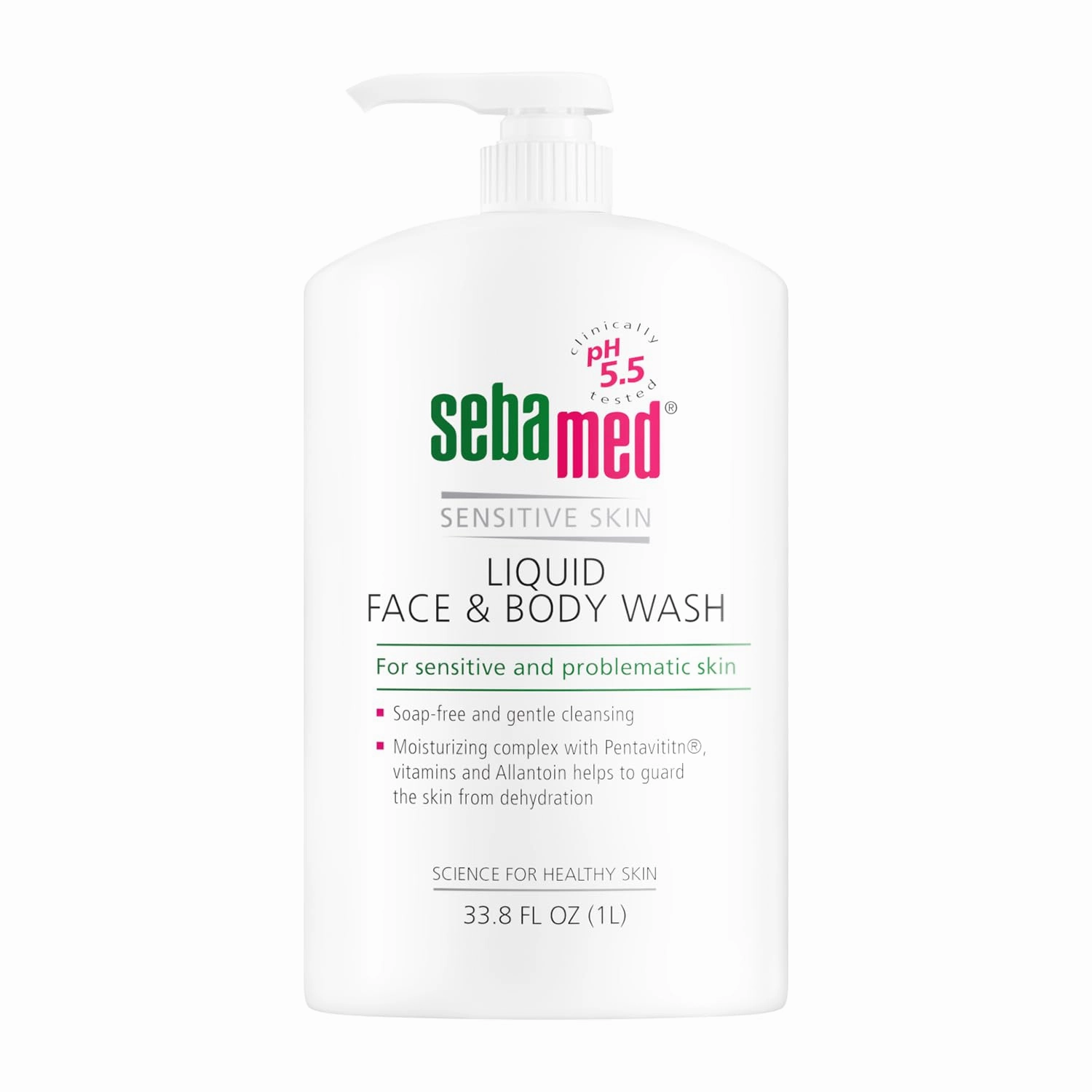 SEBAMED Liquid Face and Body Wash For Sensitive Skin pH 5.5 Mild Gentle Hydrating Cleanser Hypoallergenic Dermatologist Recommended 33.8 Fluid Ounces (1 Liter) For Healthier Smoother Skin