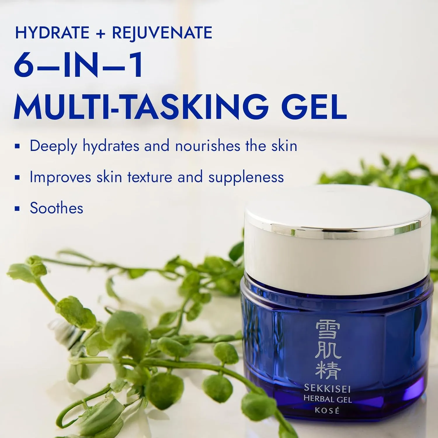 SEKKISEI Herbal Gel, Multi-Purpose 6 in1 benefits Hydrating Gel Moisturizer & Mask, 2.8 Ounce