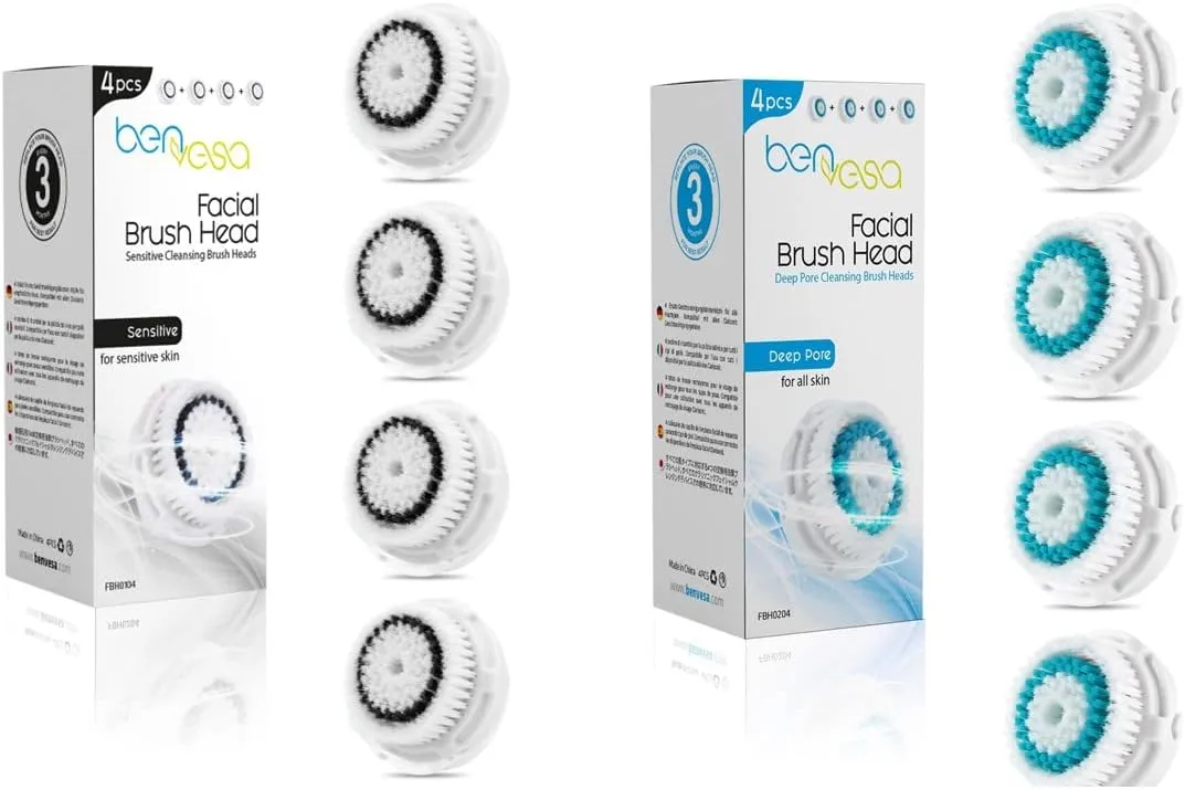 Sensitive and Deep Pore Brush Heads Compatible with Clarisonic Mia 1, Mia 2, Mia Fit, Alpha Fit, Smart Profile – 2×4 Pack Replacement Facial Cleansing Brush Heads