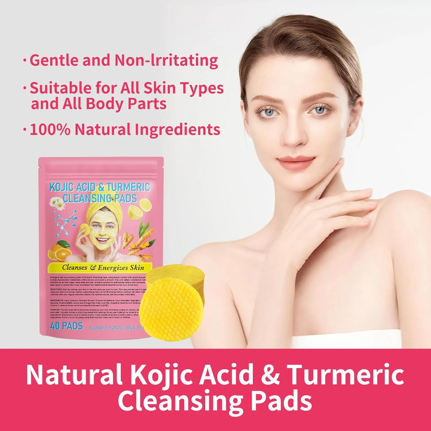 Sensure Turmeric Kojic Acid Pads - Kojic Acid and Turmeric Cleansing Pads Sensure, Turmeric Kojic Acid Pads Facial Sponges for Cleansing and Exfoliating (2 Bag)