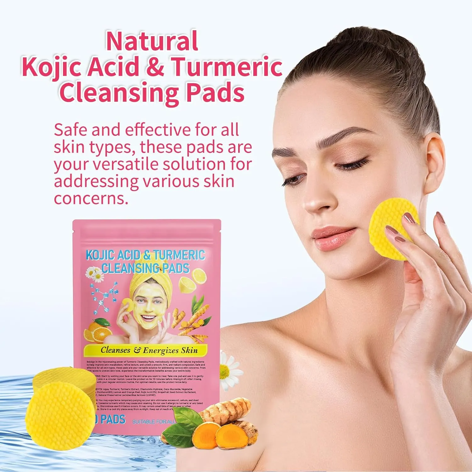 Sensure Turmeric Kojic Acid Pads - Kojic Acid and Turmeric Cleansing Pads Sensure, Turmeric Kojic Acid Pads Facial Sponges for Cleansing and Exfoliating (2 Bag)