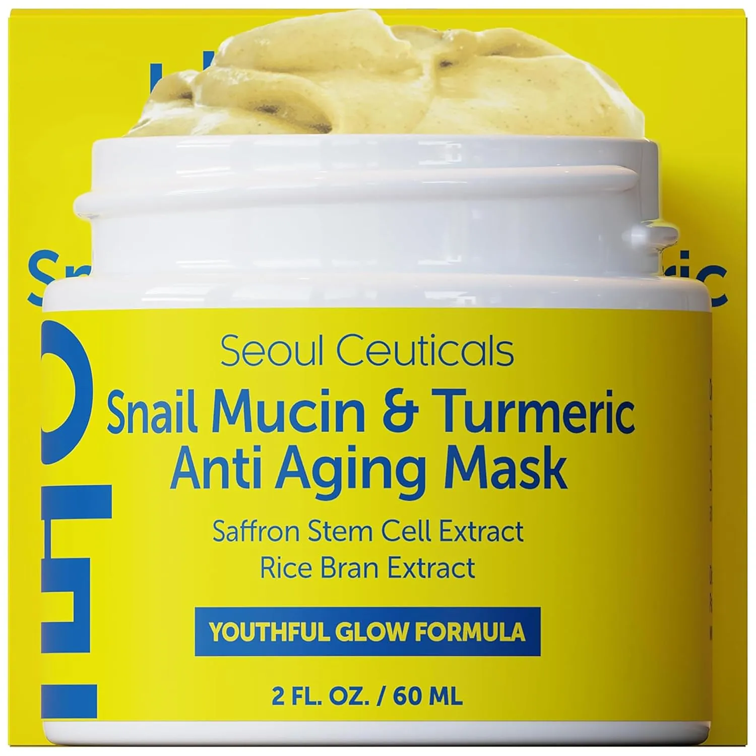 SeoulCeuticals Korean Face Mask Skin Care - Snail Mucin Turmeric Mask for Face – Cruelty Free K Beauty Anti Aging Face Mask for Healthy, Youthful Glow 2oz