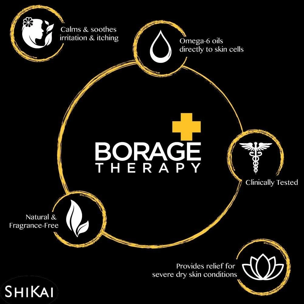 ShiKai Borage Therapy Advanced Formula Body Moisturizer (8oz, Pack of 2) | Fragrance Free | Hydrating Lotion for Dry Hands & Body | with Oatmeal, Shea