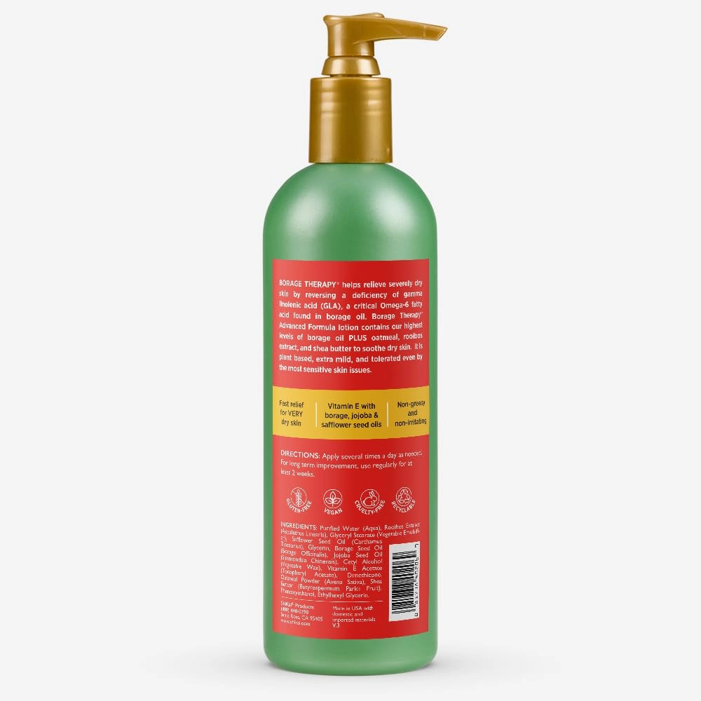 ShiKai Borage Therapy Advanced Formula Body Moisturizer (8oz, Pack of 2) | Fragrance Free | Hydrating Lotion for Dry Hands & Body | with Oatmeal, Shea