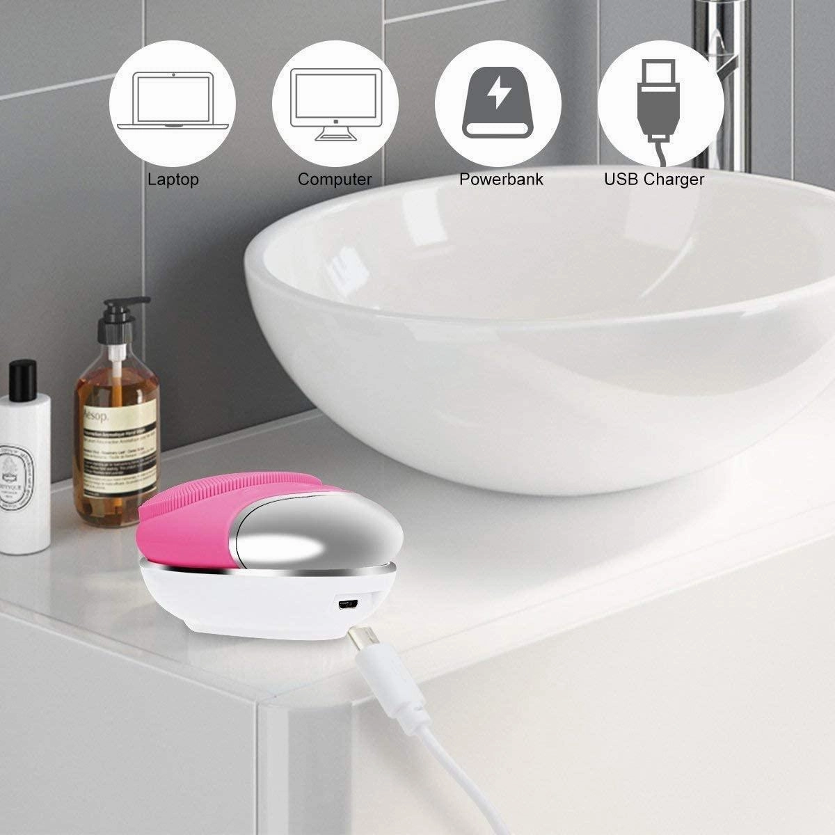 Silicone Facial Cleansing Brush - Electric Face cleaner Scrubber Massager for Gentle Exfoliating, Deep Cleanse