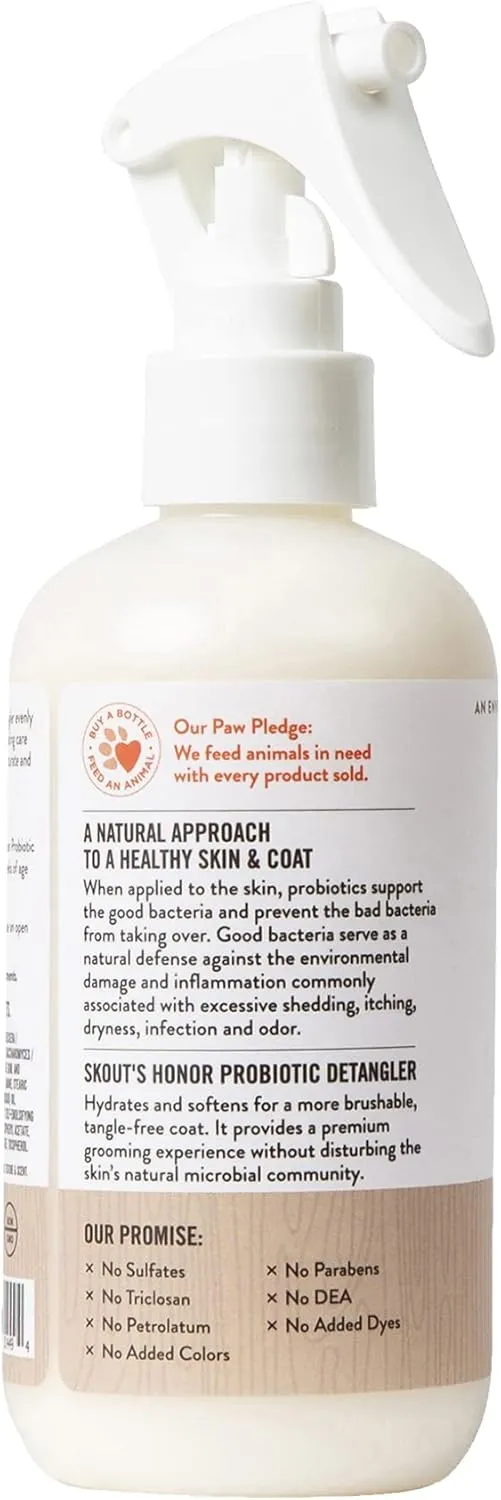 SKOUT'S HONOR Pet Detangler Spray - Hydrating & Conditioning with Avocado Oil & Probiotics, 97% Natural, Paraben & Sulfate-Free, softens for a More brushable Coat, Daily Use, 8oz, Dog of The Woods