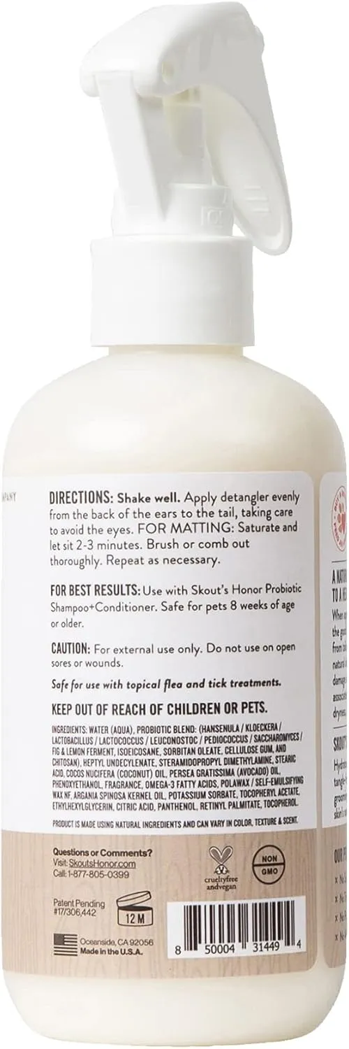 SKOUT'S HONOR Pet Detangler Spray - Hydrating & Conditioning with Avocado Oil & Probiotics, 97% Natural, Paraben & Sulfate-Free, softens for a More brushable Coat, Daily Use, 8oz, Dog of The Woods