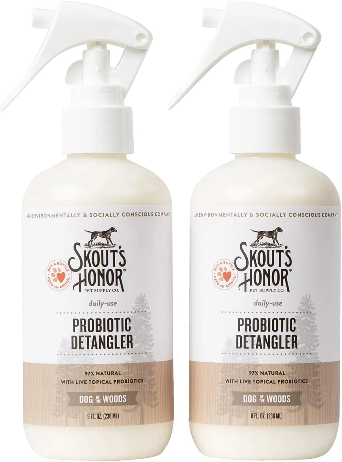 SKOUT'S HONOR Pet Detangler Spray - Hydrating & Conditioning with Avocado Oil & Probiotics, 97% Natural, Paraben & Sulfate-Free, softens for a More brushable Coat, Daily Use, 8oz, Dog of The Woods