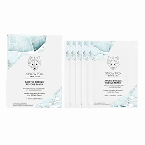 Snow Fox Skincare - Arctic Breeze Rescue Mask - Peppermint Oil, Aloe Vera, Seaweed Extract | Hydrating, Soothing Skin Redness & Irritation | Post-Sun Recovery | Premium Organic Cotton - 5 Pack