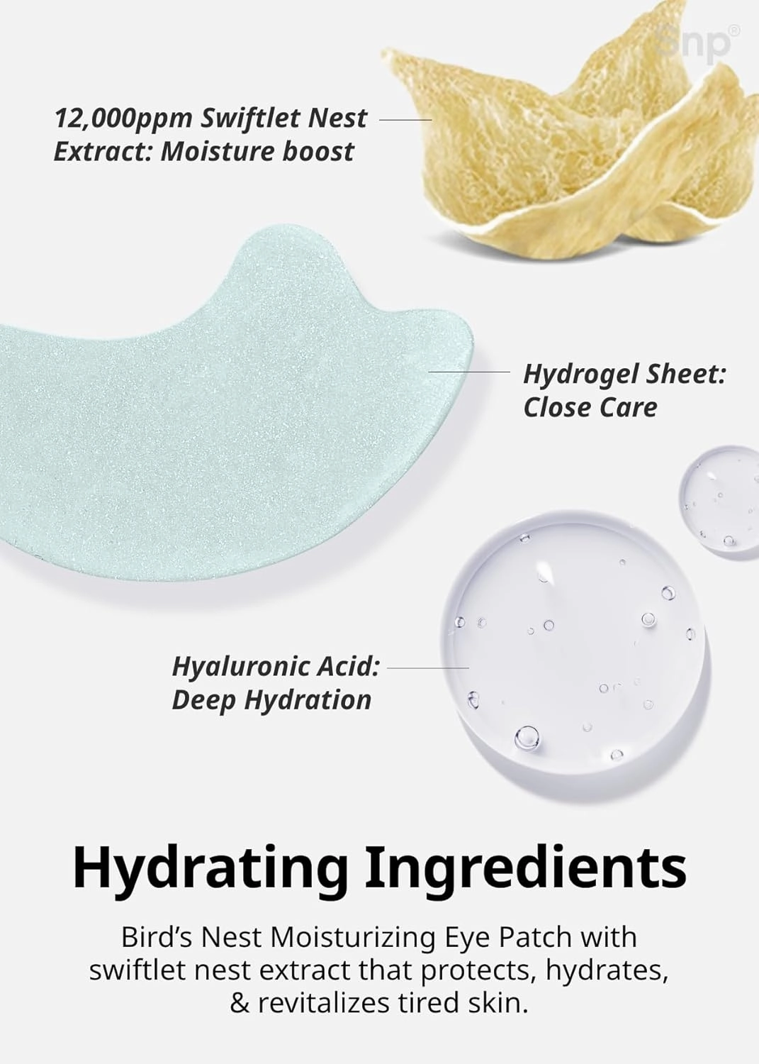 SNP [K Beauty Bird's Nest Aqua Moisturizing Eye Patch | Hydrating and Cooling for All Skin Types | Maximum Hydration Eye Patches | Korean Skincare Eye Mask | 60 Patches