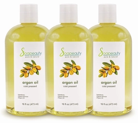 Soapeauty ARGAN OIL | 100% Natural & Pure | Cold Pressed & Deodorized | Carrier for Essential Oils, Face, Body and Skin Care, Hair Growth & Moisturizer | 48 fl oz (3 x 16 fl oz)