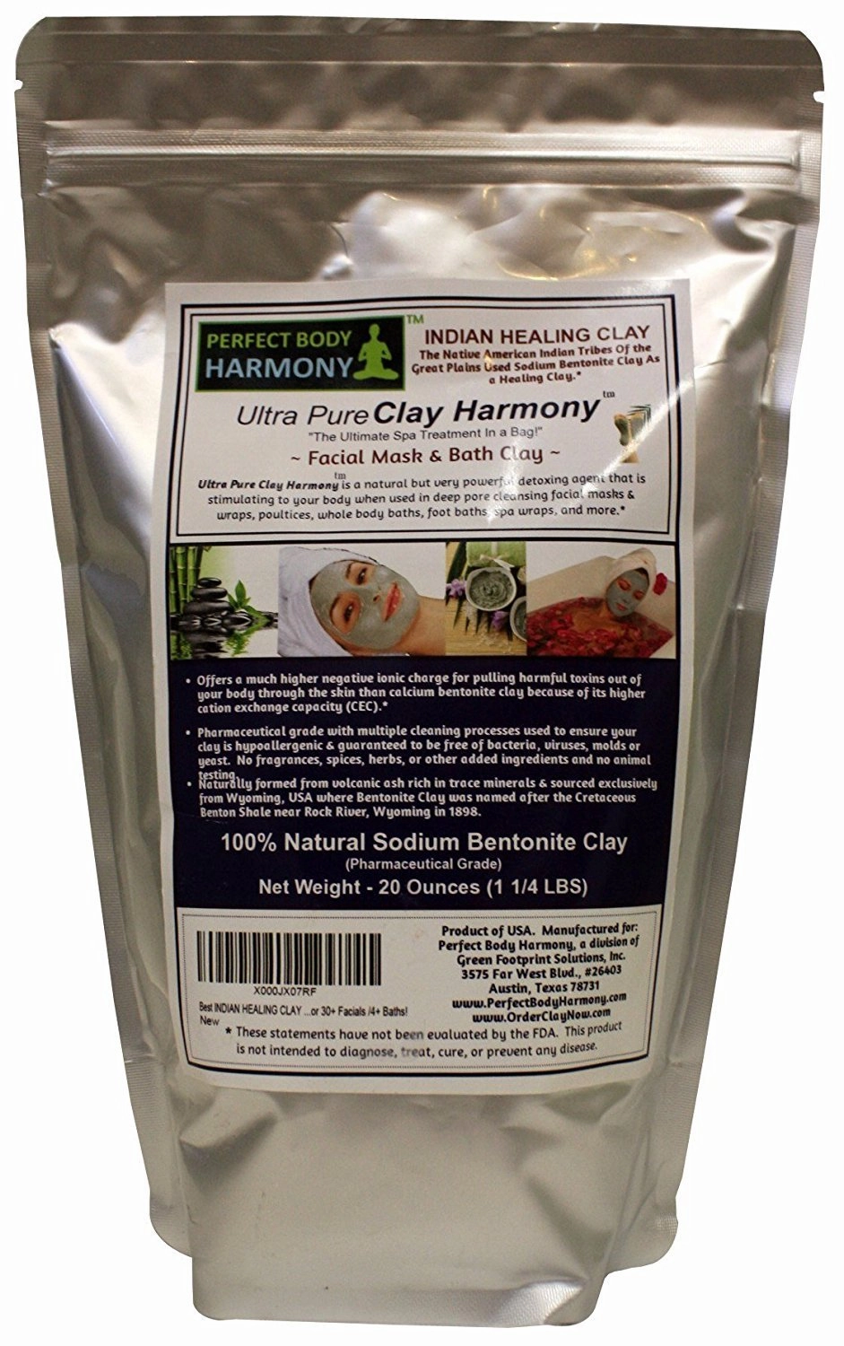 Sodium Bentonite Premium Clay Powder, Ultra Fine Grade, 20 Ounce (1.25 LB) Bag, Hypoallergenic, For Facial Masks, Hair, Baths, Poultices, XL Size