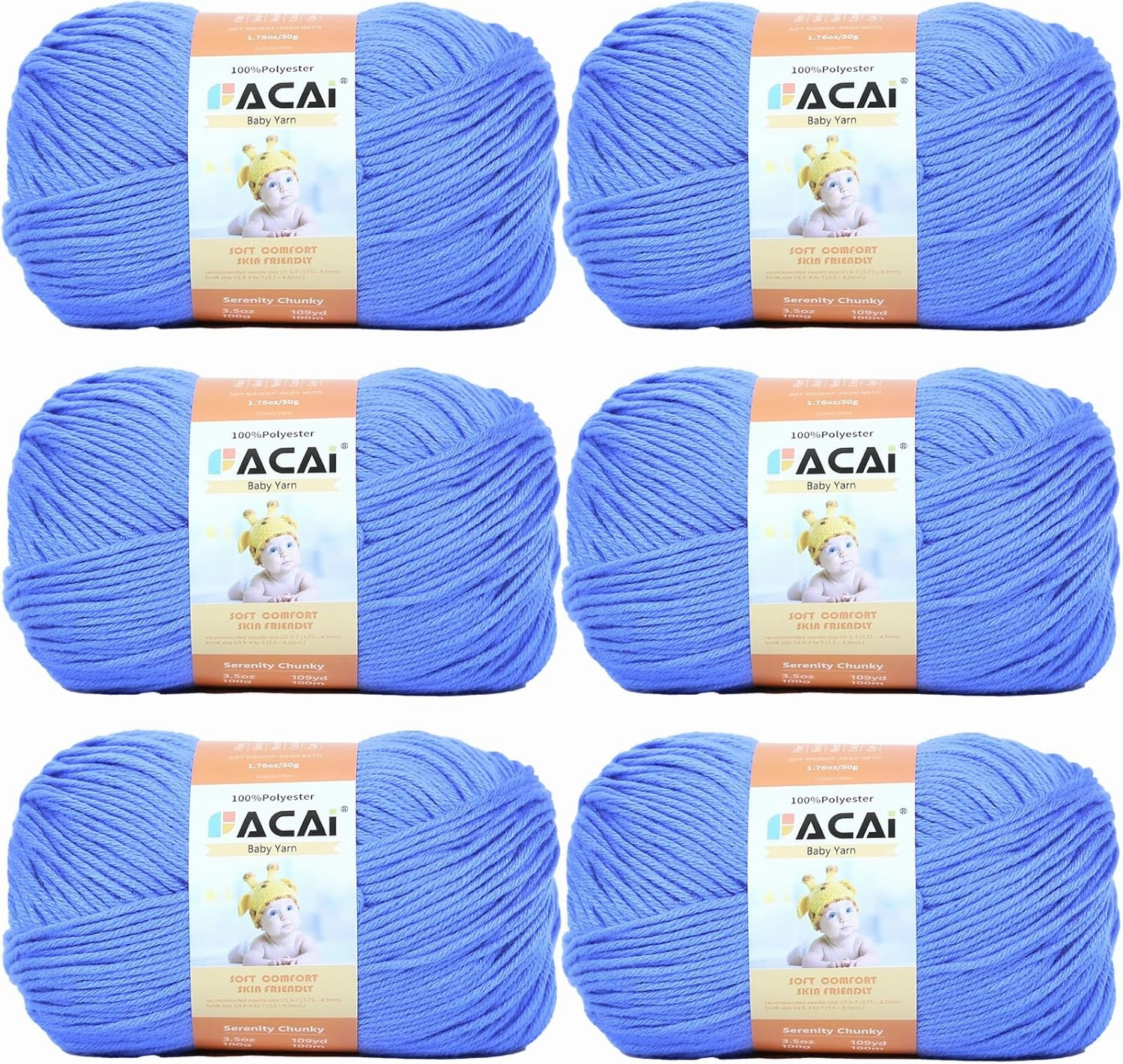 Soft Baby Yarn for Knitting100% Acrylic, 50 oz 110 Yards per Ball, Perfect for Baby Soft Knitting Projects (6, Deep Sapphire Blue)