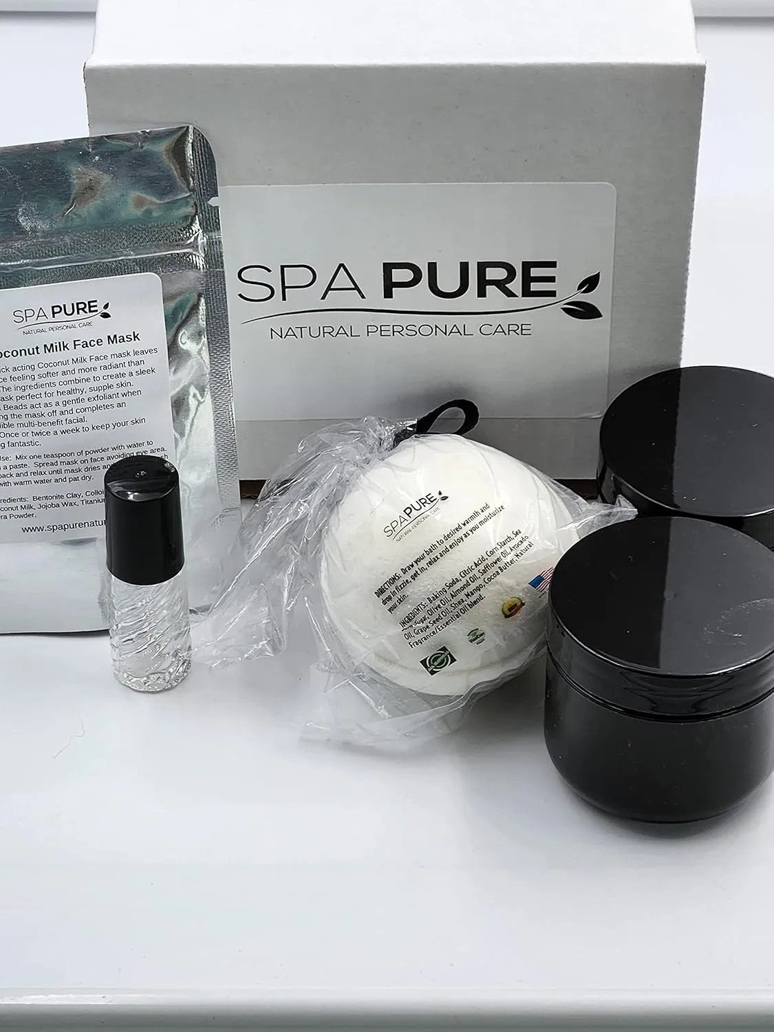 Spa Kit, All-Natural, Gift Box Includes Luxurious Coconut Milk Bubble Bath, Whipped Soap Scrub, Body Butter, Coconut/Clay Facial Mask, Roll On, Girlfriend, Wife, Mom (5 Piece Set) (Flowers Bomb)