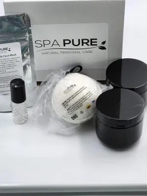 Spa Kit, All-Natural, Gift Box Includes Luxurious Coconut Milk Bubble Bath, Whipped Soap Scrub, Body Butter, Coconut/Clay Facial Mask, Roll On, Girlfriend, Wife, Mom (5 Piece Set) (Flowers Bomb)