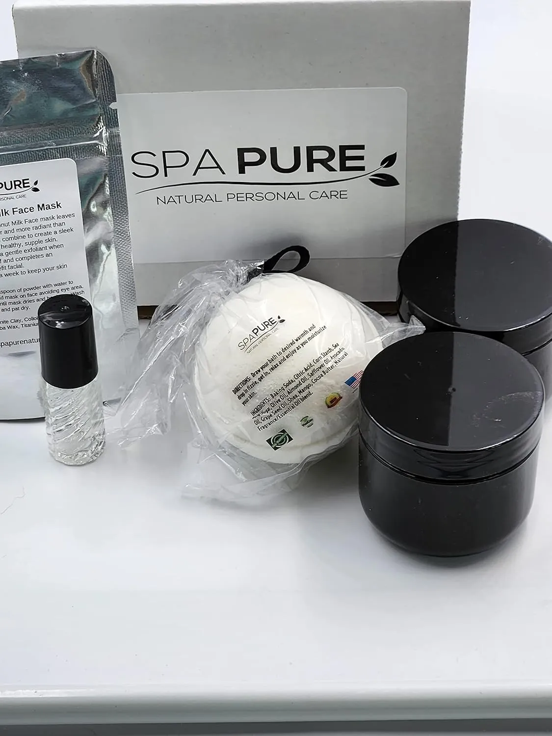 Spa Kit, All-Natural, Gift Box Includes Luxurious Coconut Milk Bubble Bath, Whipped Soap Scrub, Body Butter, Coconut/Clay Facial Mask, Roll On, Girlfriend, Wife, Mom (5 Piece Set) (Flowers Bomb)