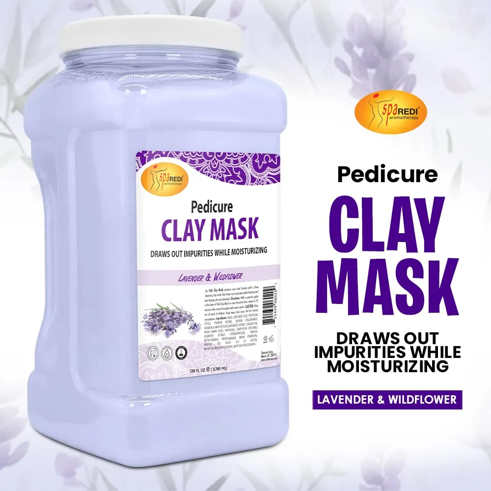 SPA REDI - Clay Mask, Lavender and Wildflower, 128 Oz - Pedicure and Body Deep Cleansing, Skin Pore Purifying, Detoxifying and Hydrating - Natural Bentonite Clay, Infused with