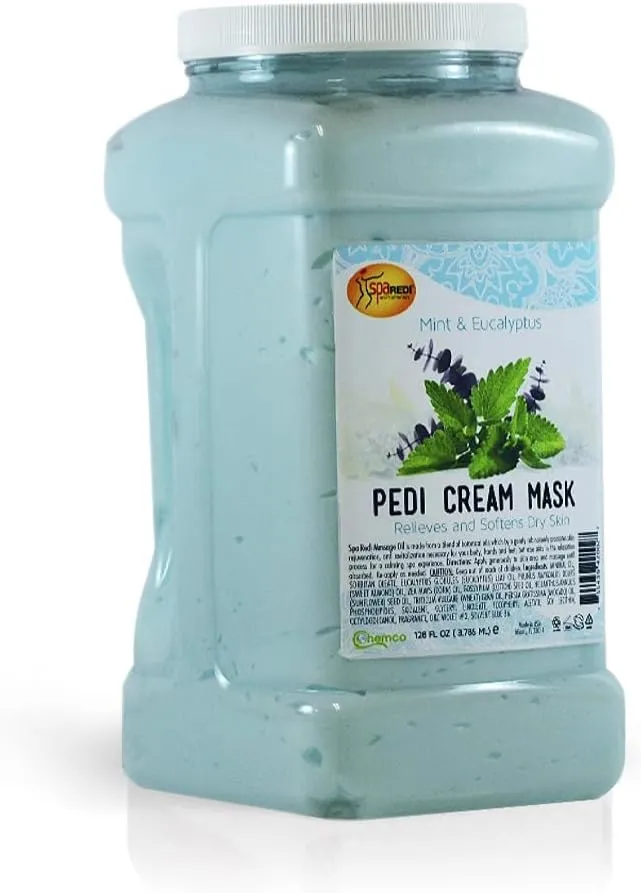 SPA REDI Cream Mask - Pedicure Massage for Tired Feet and Body, Hydrating, Fresh Skin - Infused with Hyaluronic Acid, Amino Acids, Panthenol, Comfrey Extract, Mint and Eucalyptus - 1 GAL